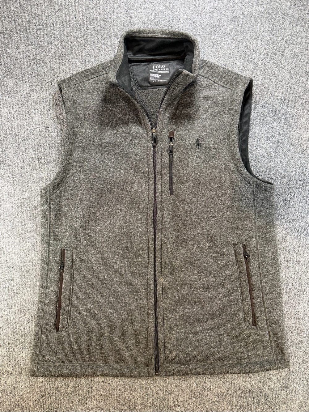 Polo by Ralph Lauren Performance Dark Gray Full‑Zip Fleece Vest Sz Large
